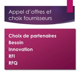 Appel d’offres et choix fournisseurs
